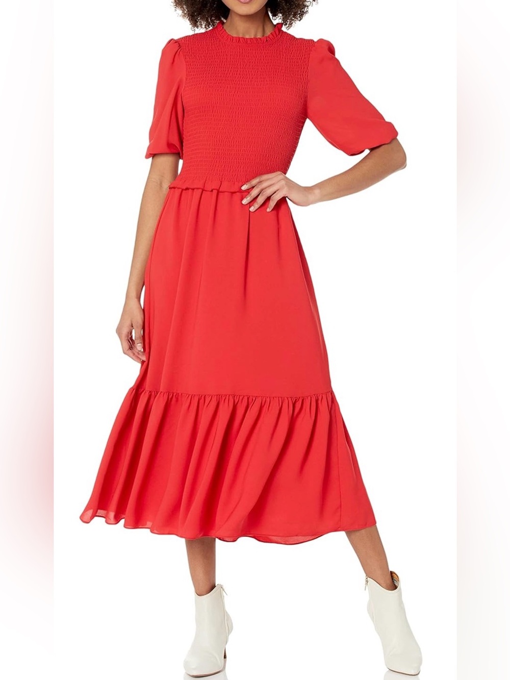 Nanette Nanette Lepore Women's Long Sleeve Smocked Front Ruffle Neck Dress 8